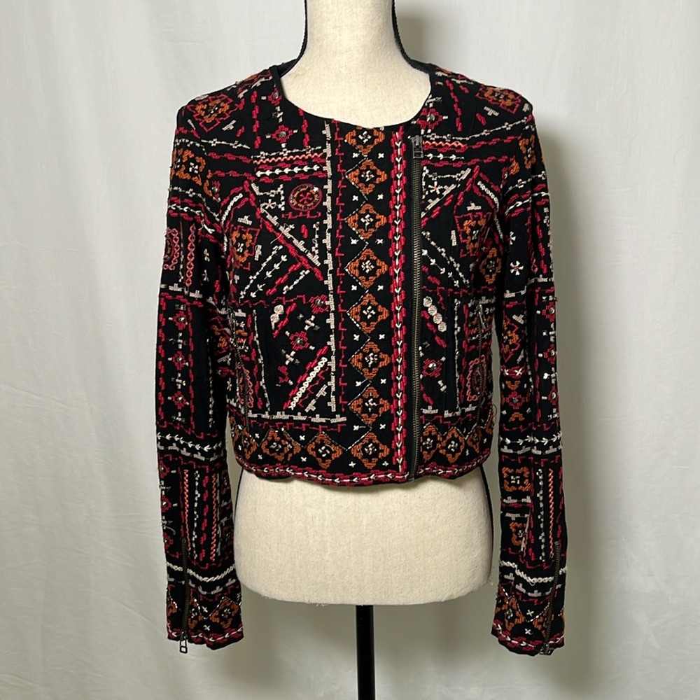 Ecote Aztec Beaded Boho Multicolor Patterned Blaz… - image 1